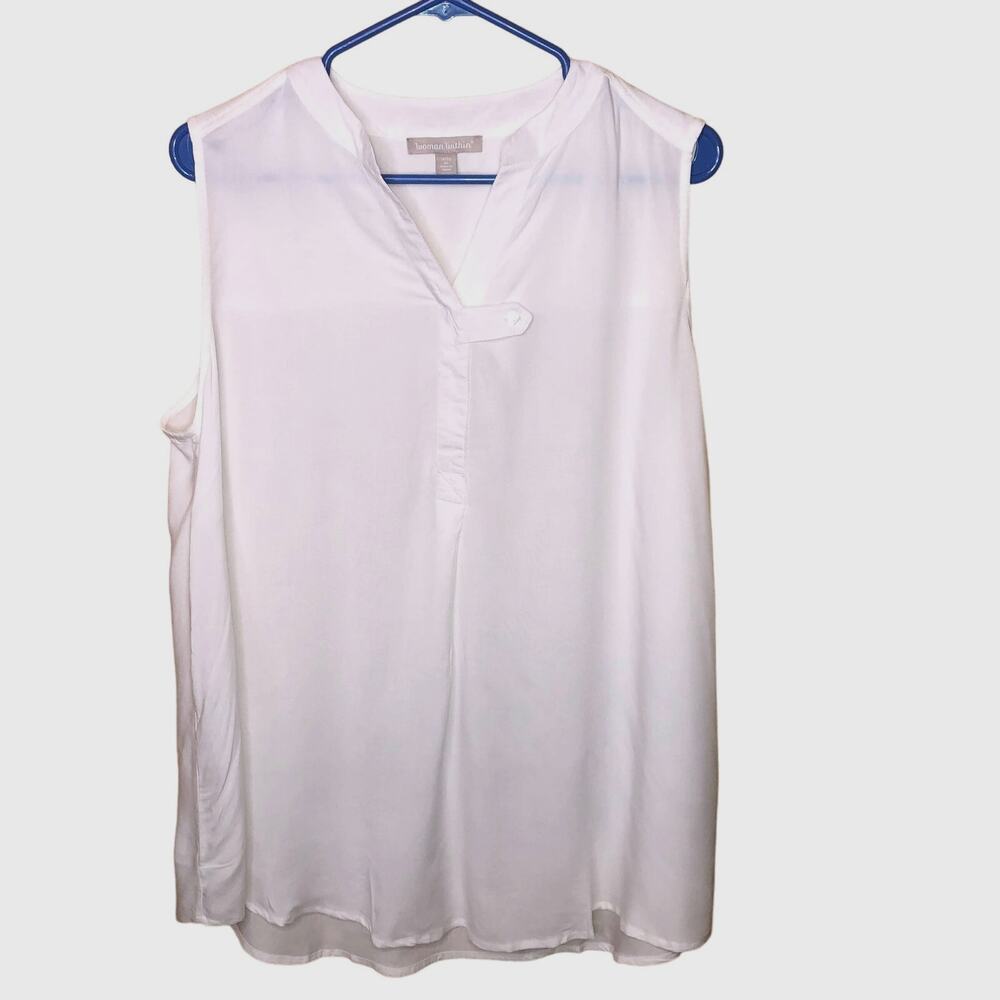 Woman Within Tank Top White V-Neck Rayon Shirt New 14/16